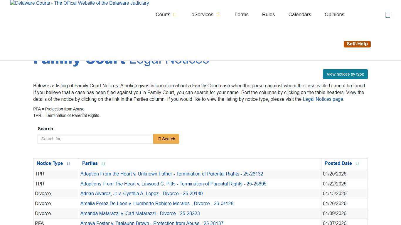 Legal Notices - Family Court - Delaware Courts - State of Delaware